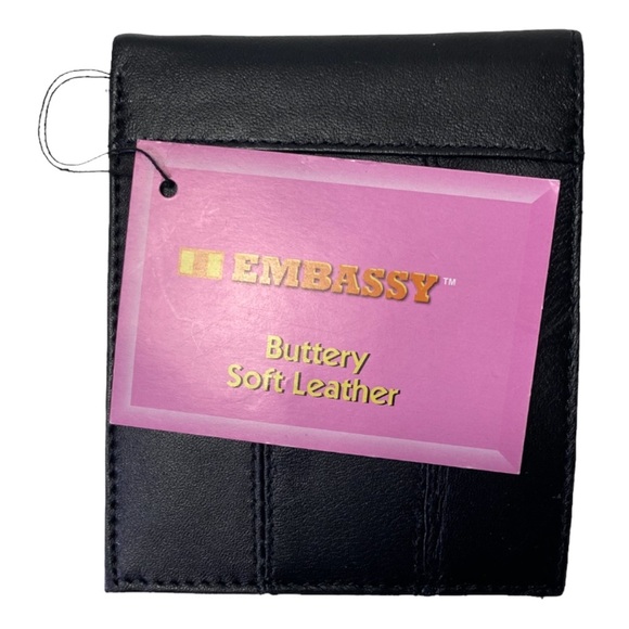 NWT Embassy Genuine Soft Leather Black Bi-Fold Wallet Style LULWALS - Picture 3 of 6